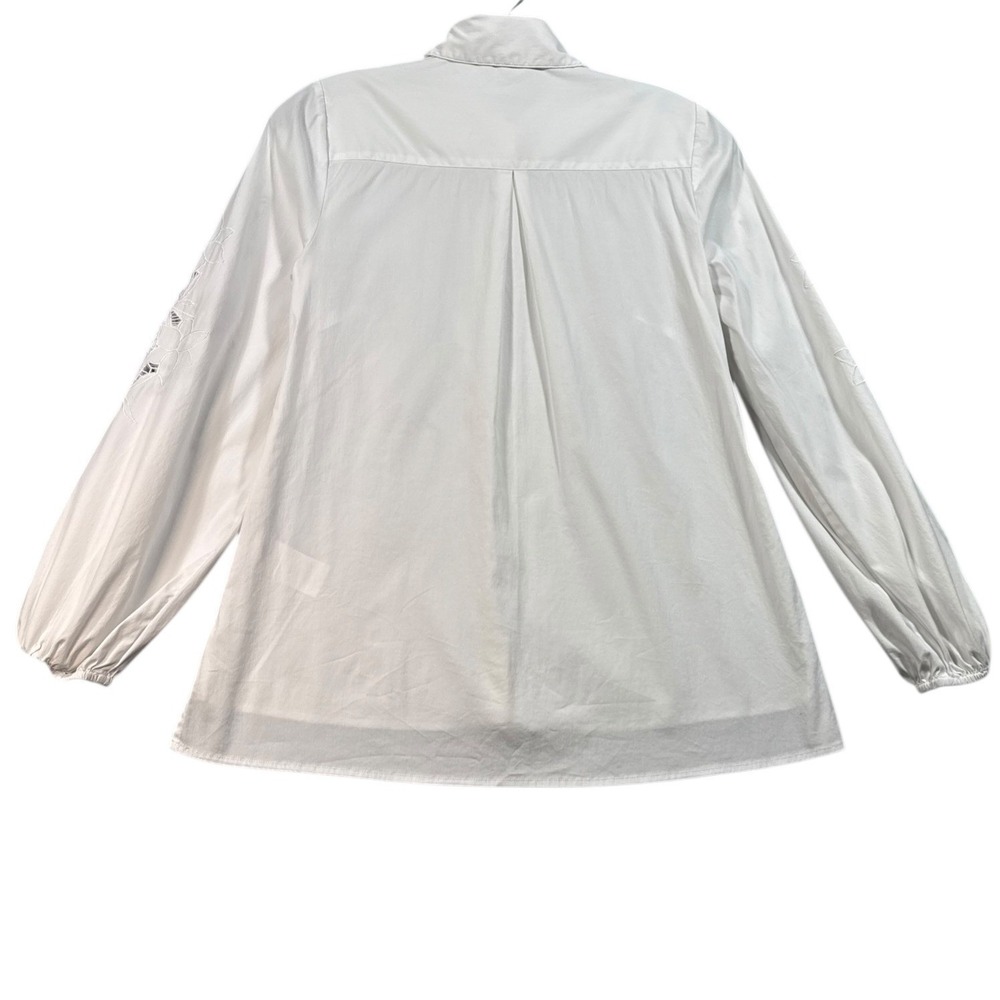 White Embroidered Lace Sleeve Button Front Blouse Women's Long Sleeve Top XS 0 - Picture 4 of 13